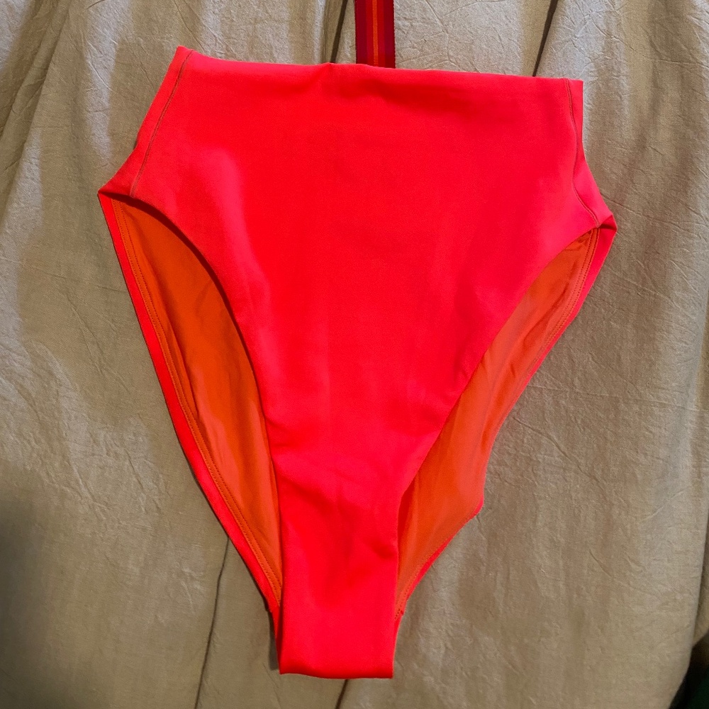 Left On Friday High-Waisted Bikini Bottom in Red and Orange